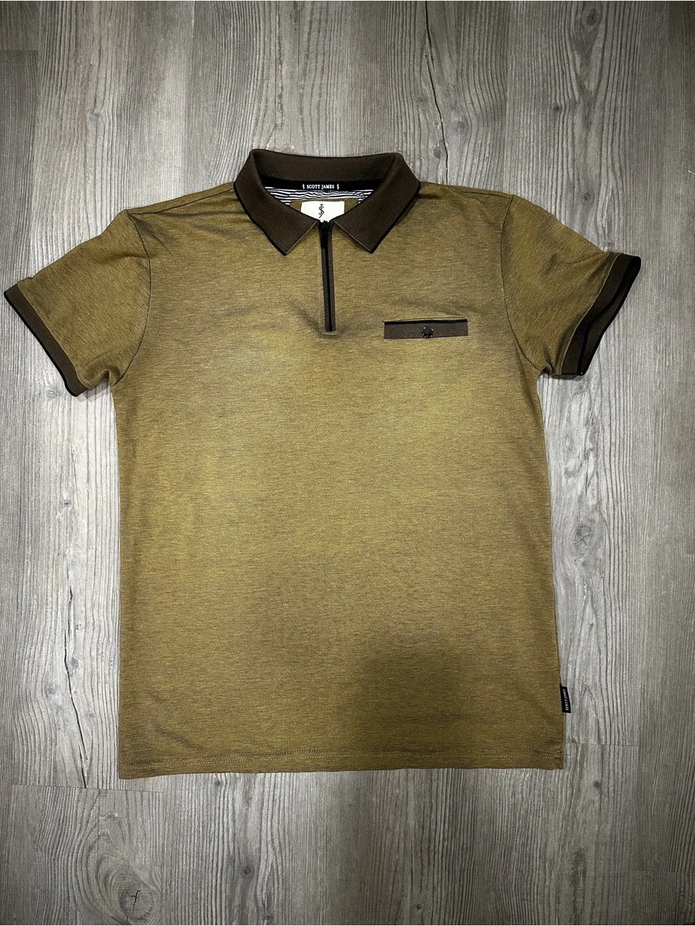 Men's Olive Green Polo with Contrast Trim
